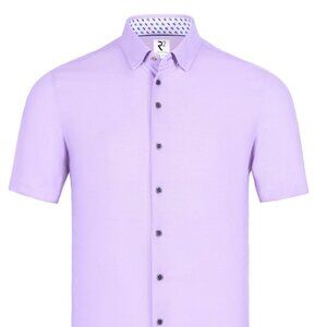 R2 Amsterdam Lavender Geo Knitted Short Sleeve Button Up Shirt